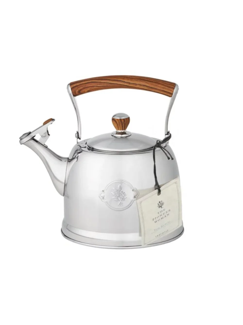 The Pioneer Woman Sliver Stainless Steel Whistling Tea Kettle Folding Handle